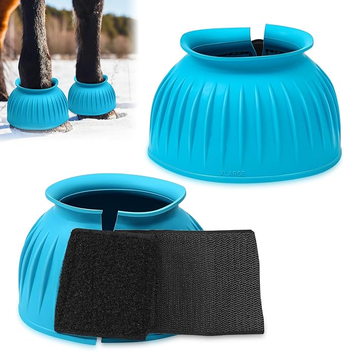 Abbylike Horse Bell Boots Protect Against Hoof Impact Trauma Rubber Bell Boots Horse Care for Turnout No Rub Design Comfort Quick Wrap Hook and Loop