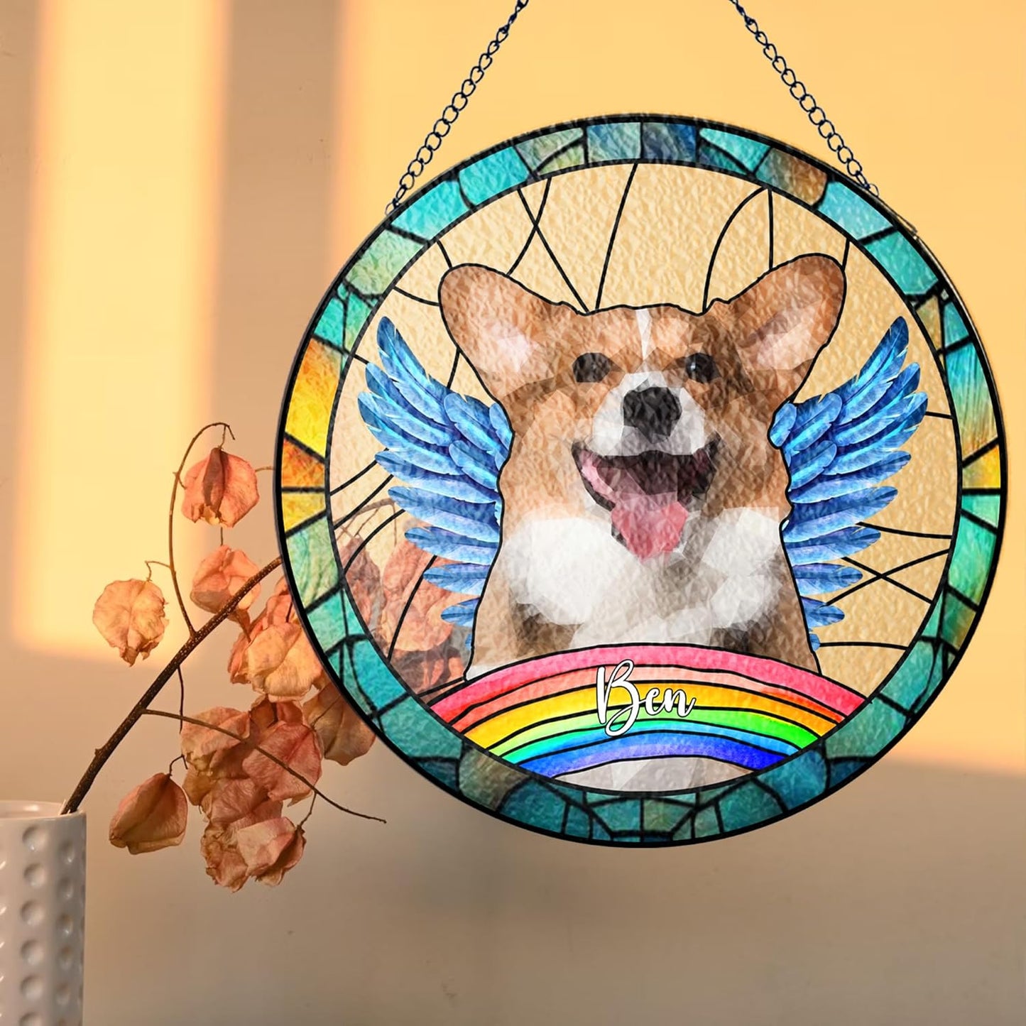 Lovely POD Custom Fur Memorial Suncatcher, Personalized Dog Breeds Suncatcher, Ornament Loss of Pet, Sympathy Gift for Loss of Pet Window Hangings, Dog Lovers Memorial Gift, Home Decor