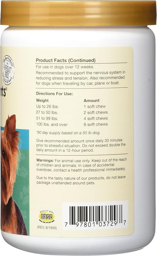 NaturVet Quiet Moments Calming Dog Supplement, Dog Soft Chews with Melatonin to Help Reduce Stress from Storms, the Vet, Fireworks, and Travel, Bacon and Chicken Flavored Pet Supplement, 180 Count Jar