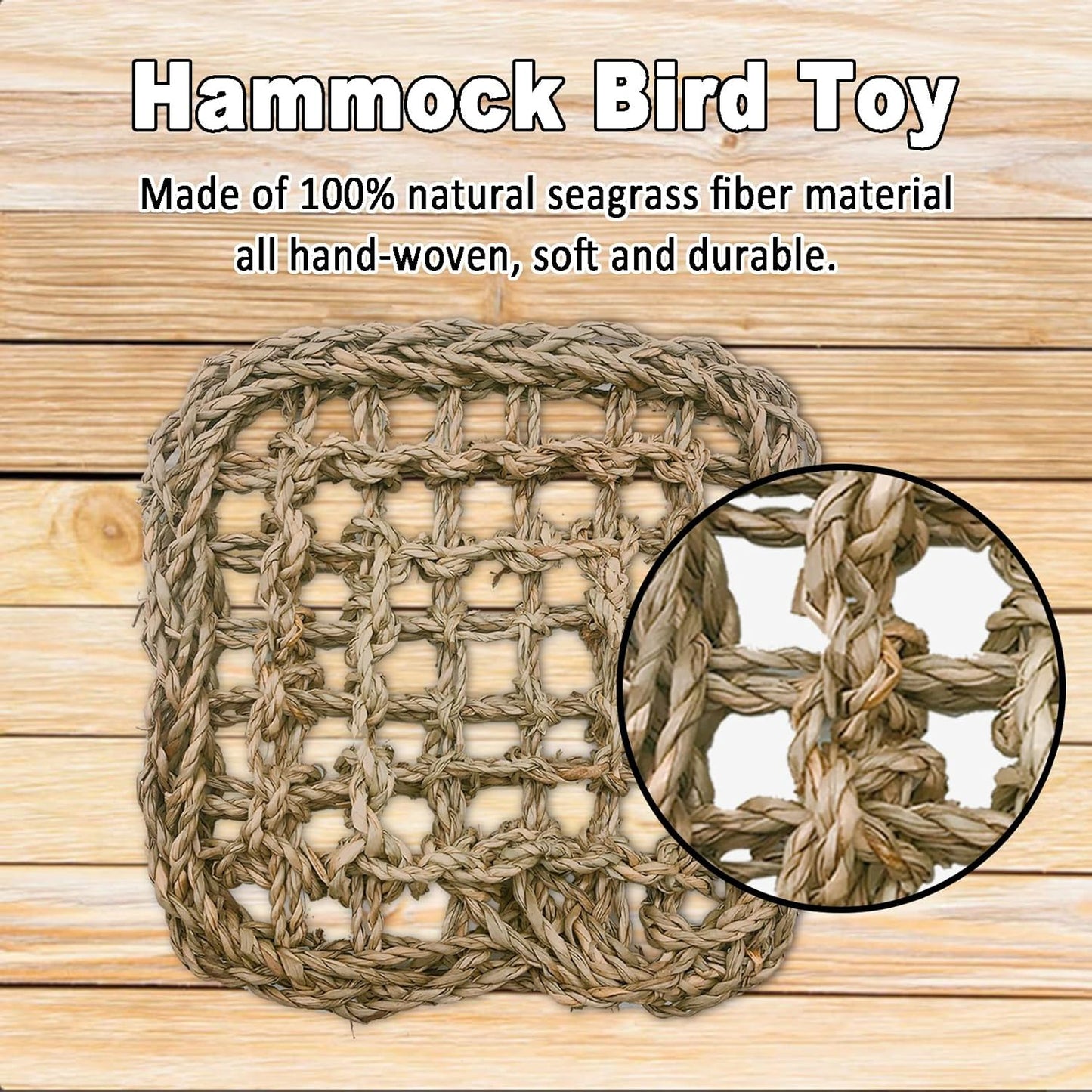 Tfwadmx Bird Seagrass Hammock Tent, 3Pcs 7x7in Seagrass Mat for Birds, Hanging Parrot Toys, Counre House Hut Hideout for Parakeets, Lovebirds, Budgies, Cockatiels