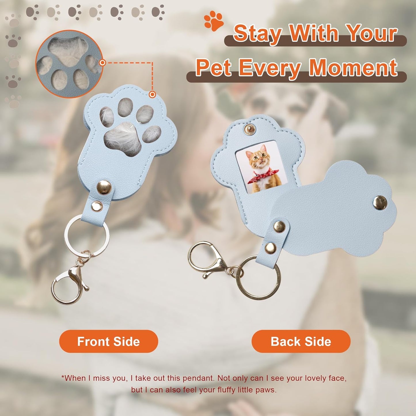 Pet Memorial Keychain Dog Paw Keepsake Photo Holder Heartfelt Memorial Gift for Loss of Dog and Cat Holds Fur and Pictures Keychain or Bag Charm for Bereaved Pet Owners (3Pack Blue)