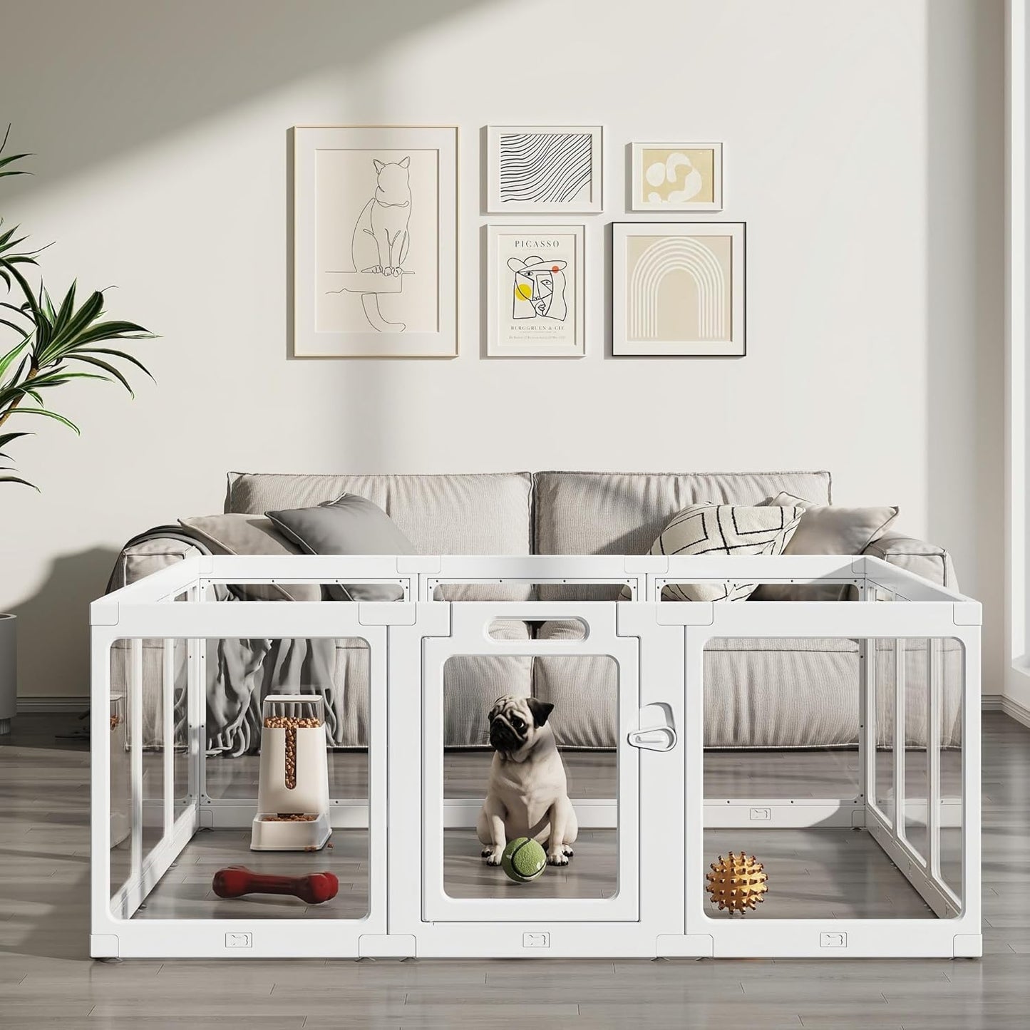 Clear Acrylic Dog Playpen Indoor, Puppy Cat Small Pet Play Pen, Pet Cat Foldable Playpen for Rabbits, Dog Fence Crate Kennel Whelping Cage (White, 12 Panel)