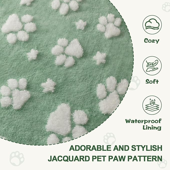 Waterproof Blanket for Dog Puppy Cat, Cute 3D Textured Paw Dog Blanket for Bed Couch Sofa, Soft Liquid Pee Proof Pet Furniture Protector, 30"x40", Green
