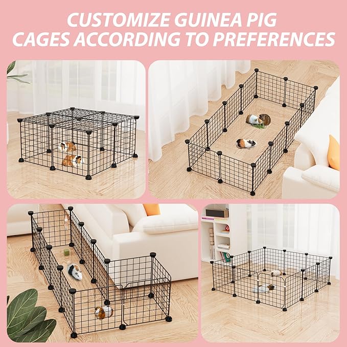 Guinea Pig Cages with Door and Top, 25x25x12inch Small Animal Cage, 12pcs Metal Grid Panels Small Animal Playpen, Expandable Cage for Guinea Pigs, Rabbits, Hamsters and Hedgehogs, Kitten