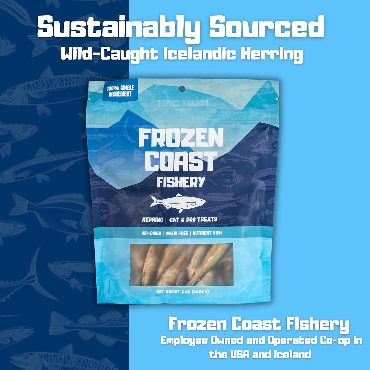 Frozen Coast Herring Cat & Dog Treats, Wild-Caught, All-Natural, High Protein (3 oz Bag)
