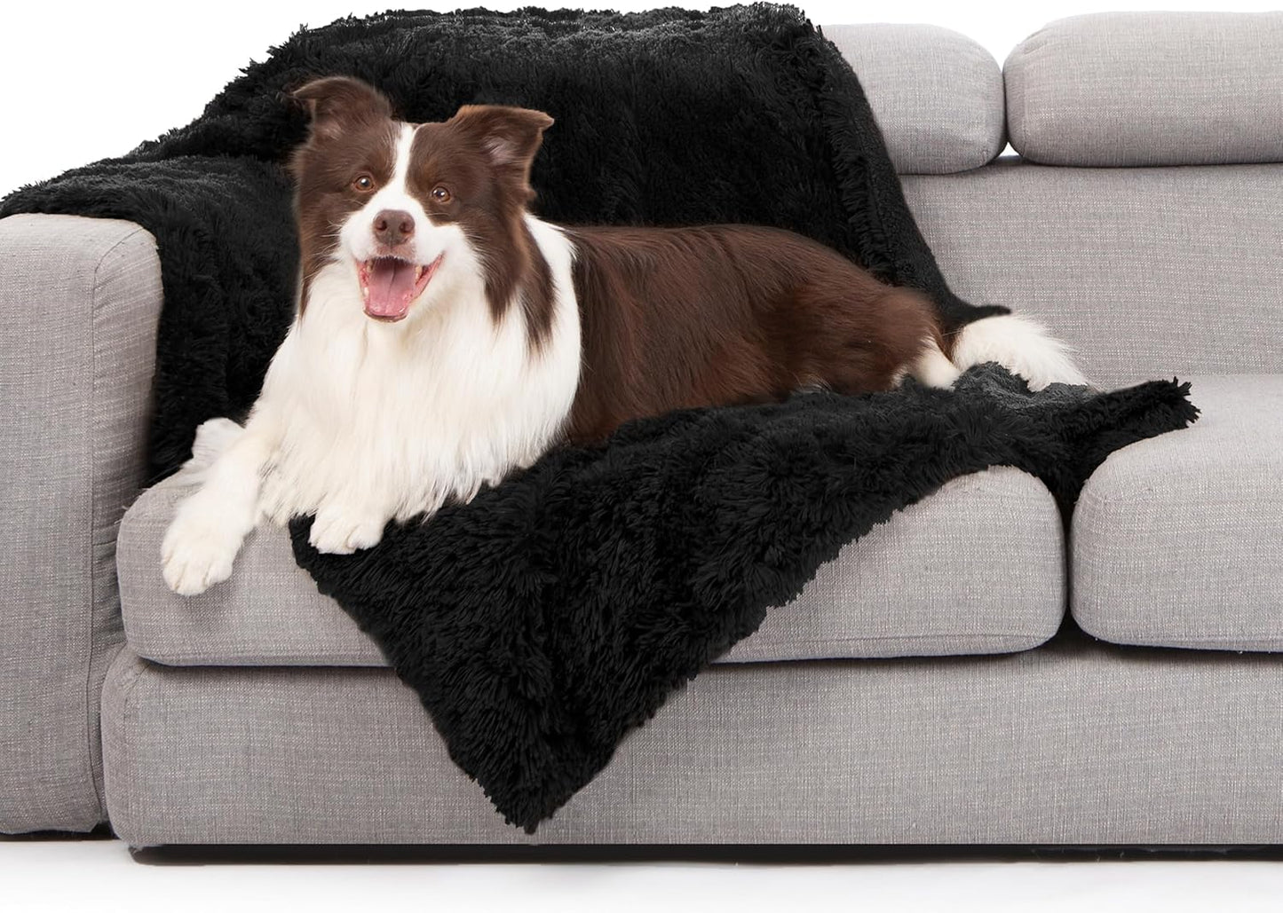gogobunny Waterproof Dog Blanket for Large Dogs, Cats, Puppy, Reversible Faux Fur Pet Throw Blanket, Washable, Calming Furniture Protection for Sofa Bed (40x50 Inch (Pack of 1), Black)