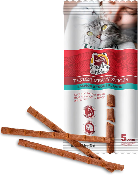 Country Kitchen Salmon & Trout Tender Meaty Sticks Cat Treats, High in Protein, Easy to Break and Chew, 0.88 Oz, 5 Count
