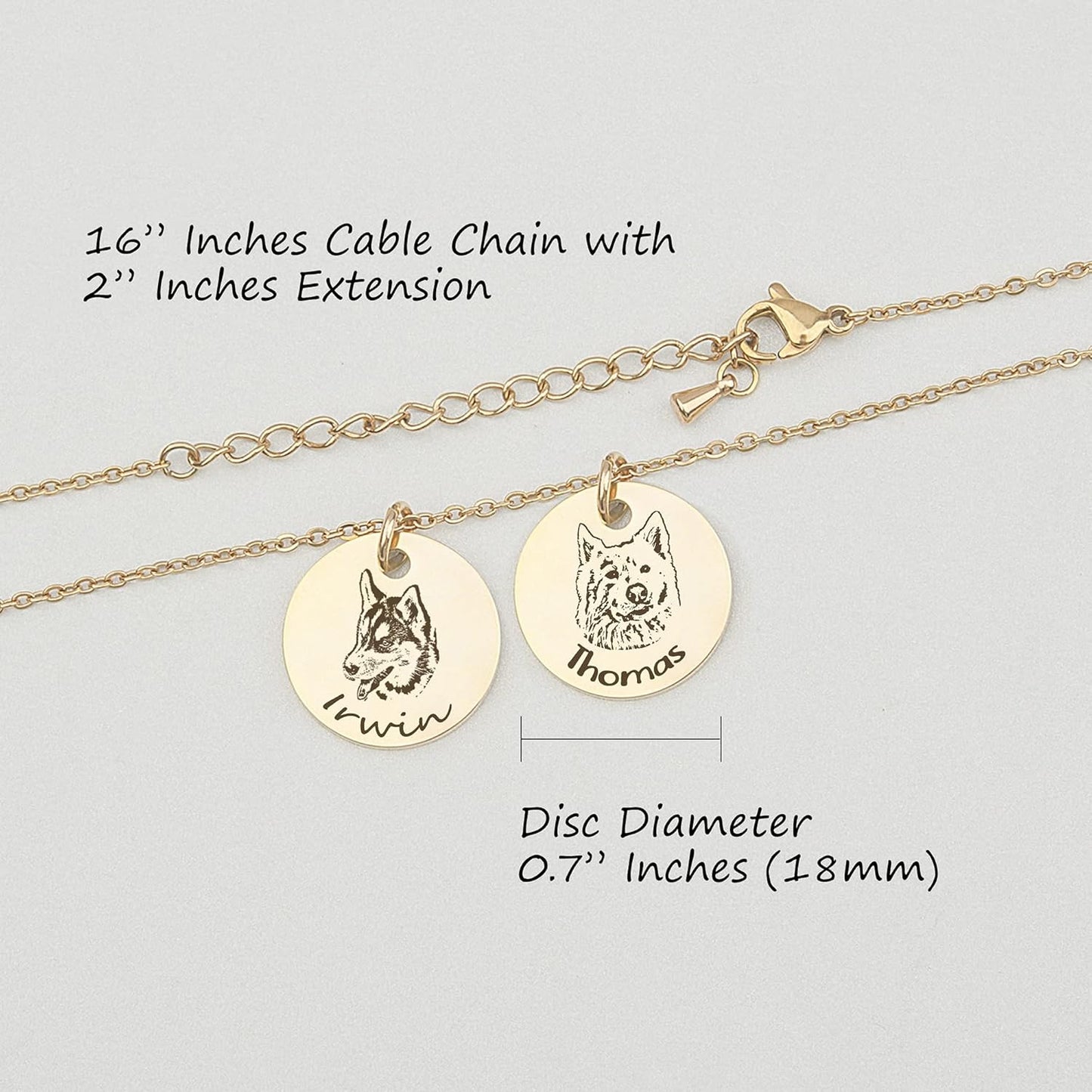 Anavia Personalized Pet Portrait Necklace, Handmade Memorial Jewelry Gift, Custom Round Disc Photo Engraved Necklace for Animal Lovers, Dog Mom, Dog Dad