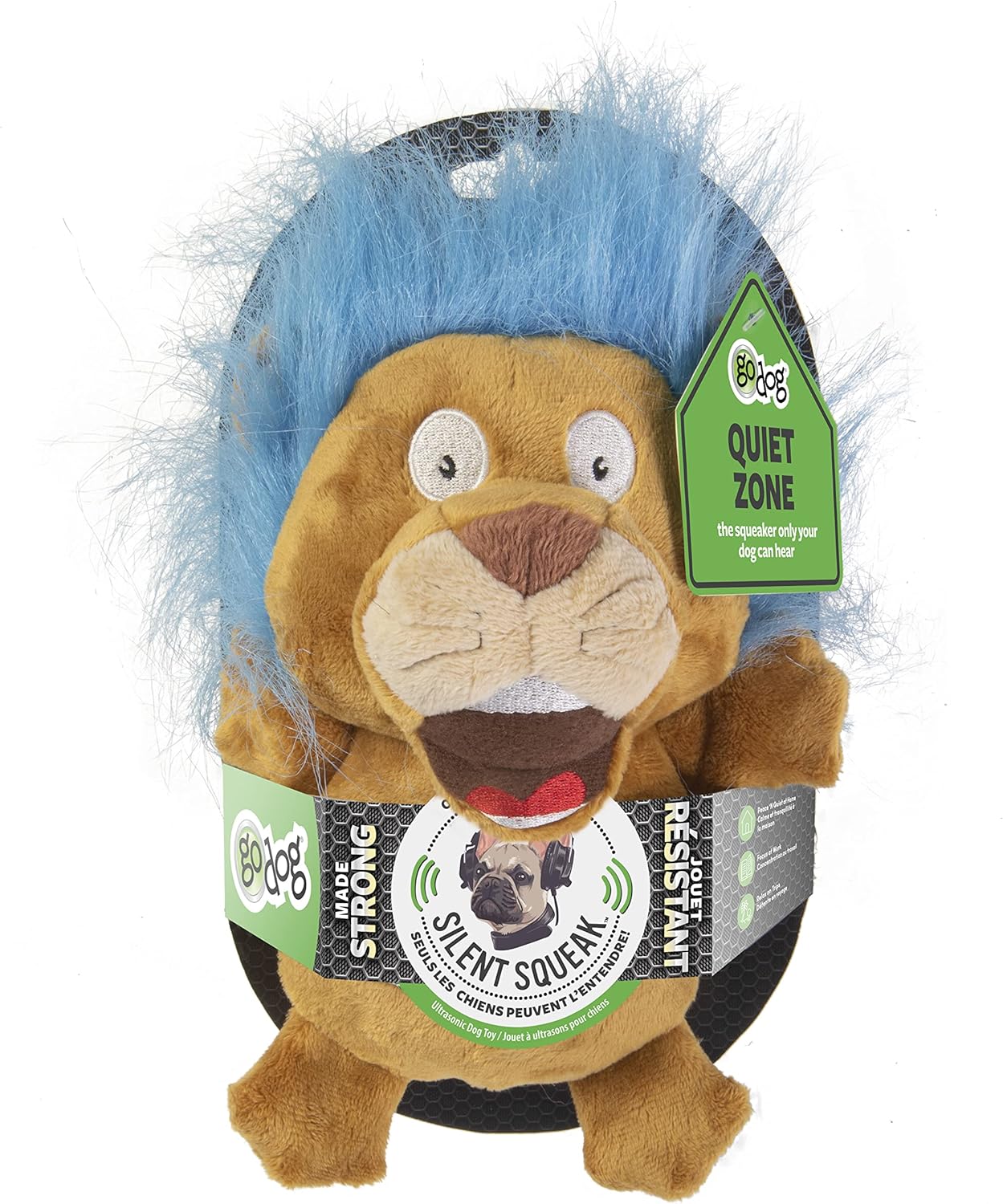 goDog Crazy Hairs Lion Silent Squeak Plush Dog Toy, Chew Guard Technology - Tan, Small