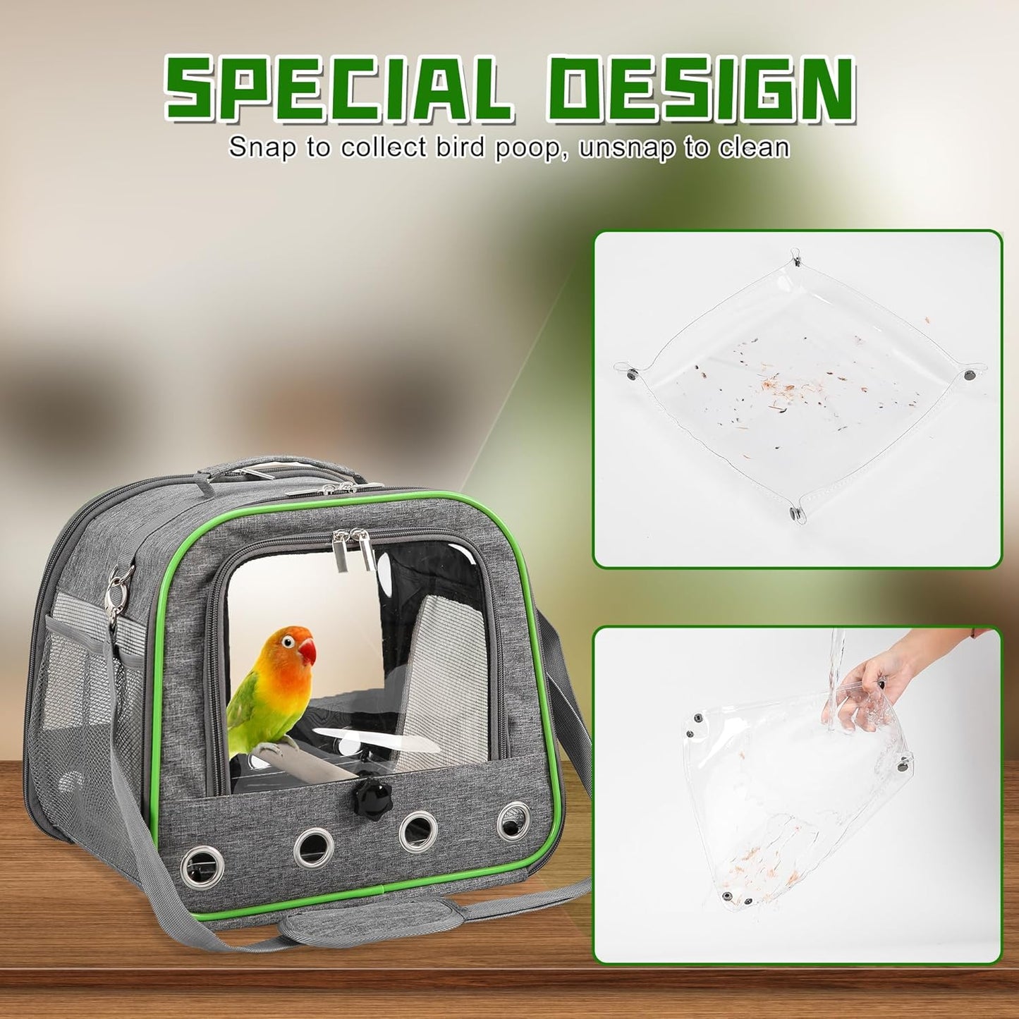 Suertree Upgraded Small Bird Carrier, Lightweight and Portable Travel Bird Cage with Stand and Easy Clean Tray, Bird Travel Carrier, Parrot Parakeet Carrier Travel Cage