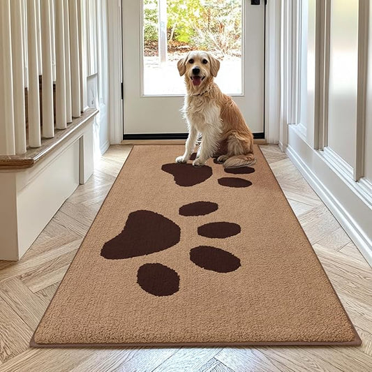 Buganda Dog Door Mat for Muddy Paws, Absorbent Dirt Trapper Washable Indoor Doormats, Non Slip Low-Profile Mud Mat for Dogs, Front Entrance Doormat for Inside Floor (70x24 Inches, Beige)