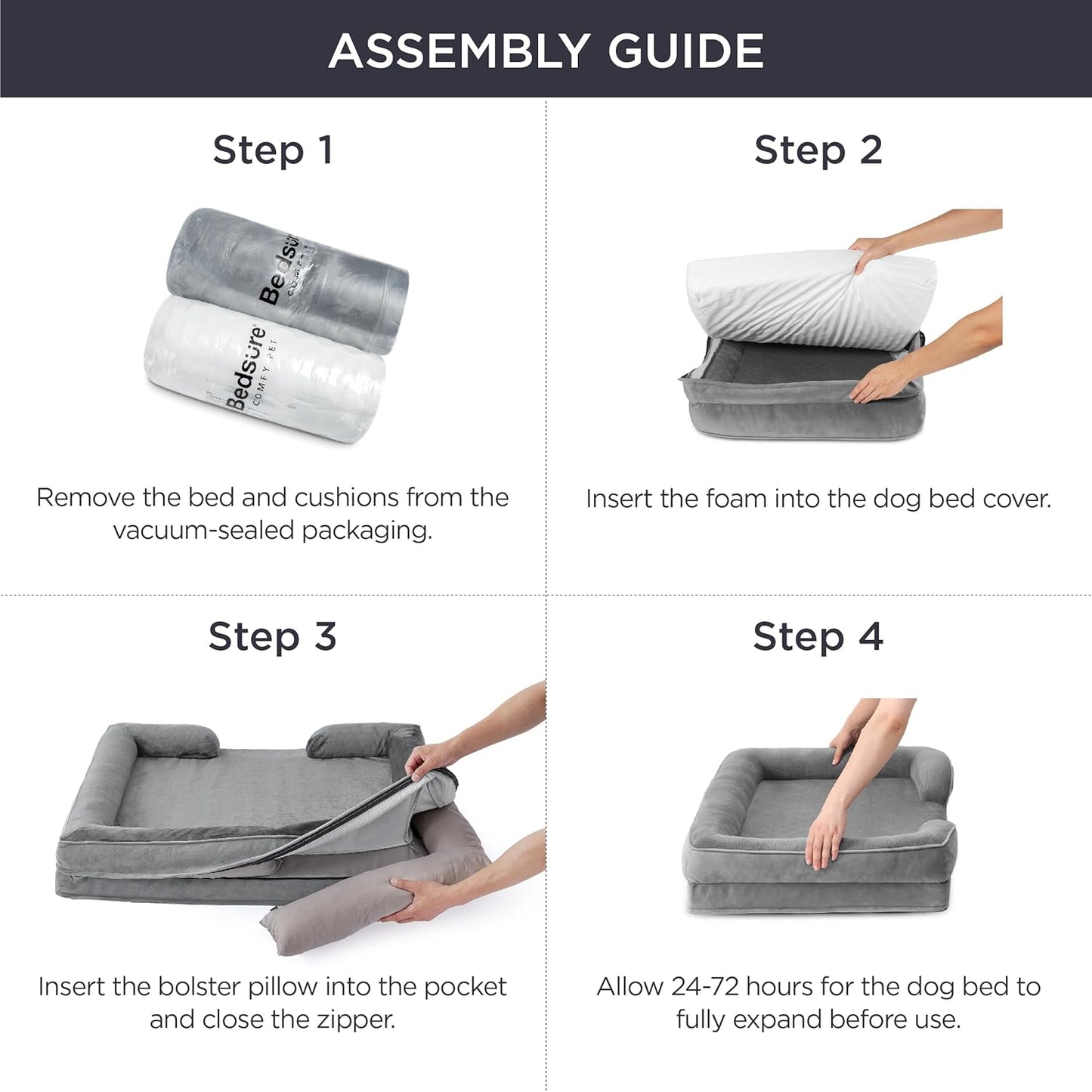 Bedsure XL Plus Orthopedic Dog Bed for Extra Large Dogs - Waterproof XLarge Dog Cat Bed, Comfort Couch Sofa with Washable Removable Cover, Pet Bed with Nonskid Bottom, Long Faux Fur-Multi Color, 48"