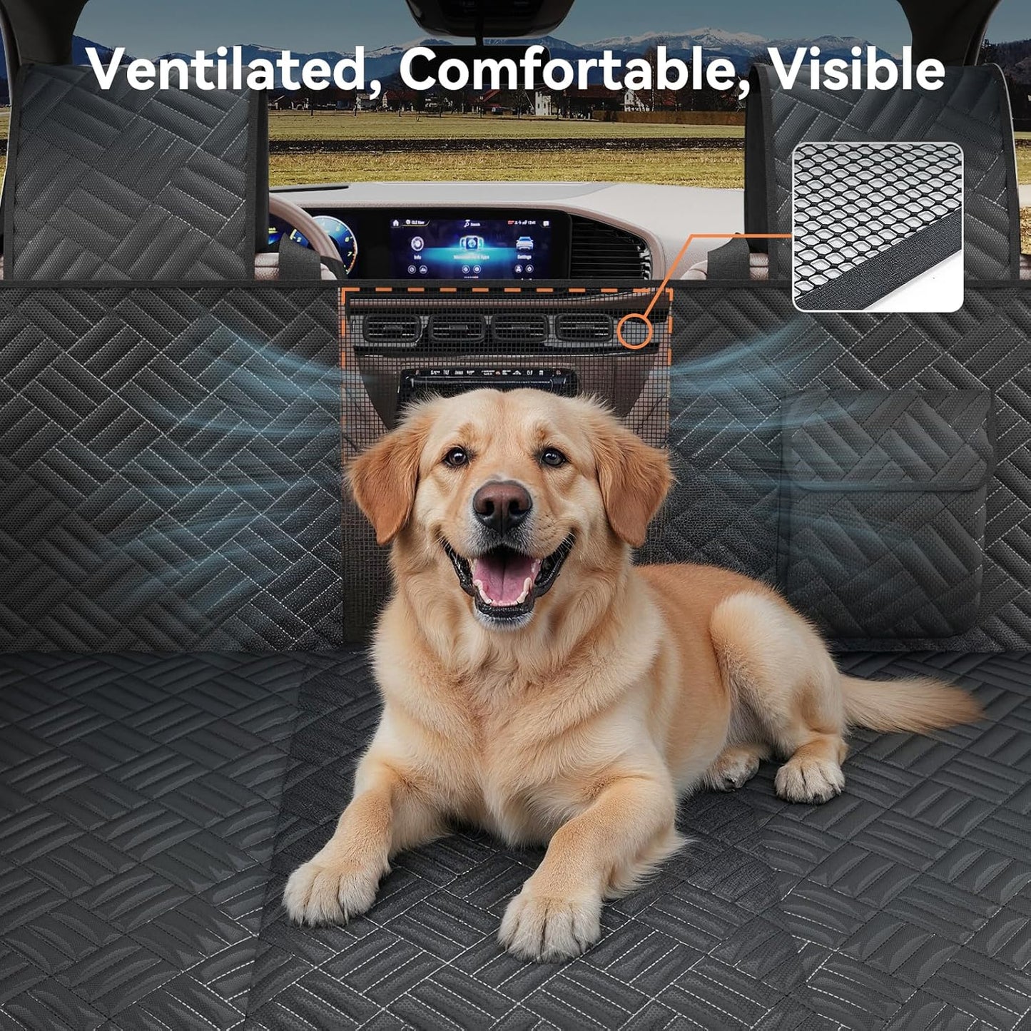 Dog Car Seat Cover for Back Seat- Heavy Duty Waterproof- Hard Bottom Backseat Extender Fits Sedan SUV & Small Truck, Full Coverage for Doors, Rear Seats & Front Headrests