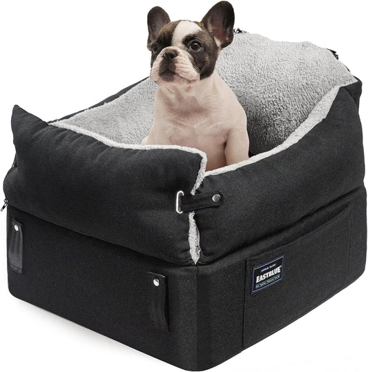 EASTBLUE Dog Car Seat for Small Medium Dogs Up to 35 lbs, Memory Foam Dog Booster Car Seat with Seatbelt, Detachable Washable Pet Carseat for Puppy & Cat, Dogs Travel Bed for Cars (Black/Grey)