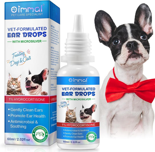 Cat & Dog Ear Infection Treatment Drops, Cat & Dog Ear Cleaner for Itchy Ear Relief, with 1% Hydrocortisone for Dog Ear Infections, Relieve Itchy Ears- 2.02 Fl.Oz