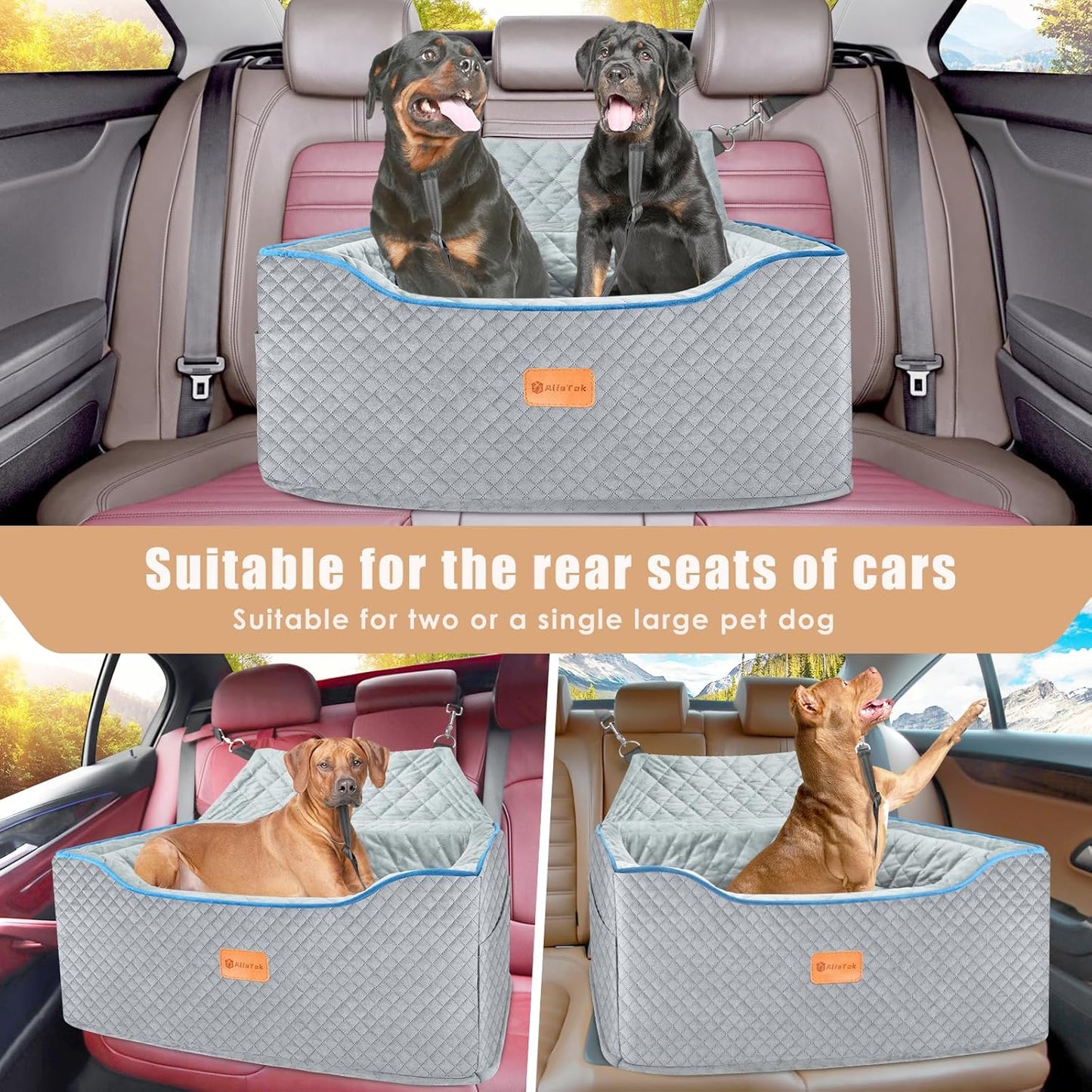 Dog Car Seat Large Size Dog, Washable Large Dog Car Seat, Detachable Memory Foam Pet Car Seat, Dog Booster Car Seat for Large Dogs 60 lbs, with 2 Dog Seat Belt and Dog Blankets