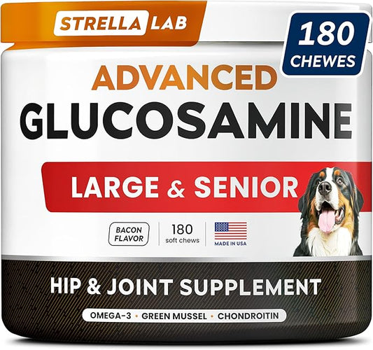 Advanced Glucosamine Chondroitin Joint Supplement for Dogs - Hip & Joint Pain Relief Pills - Green Lipped Mussel & Collagen - Large & Small Breed - Senior Dogs Joint Health - Bacon Flavor - 180ct
