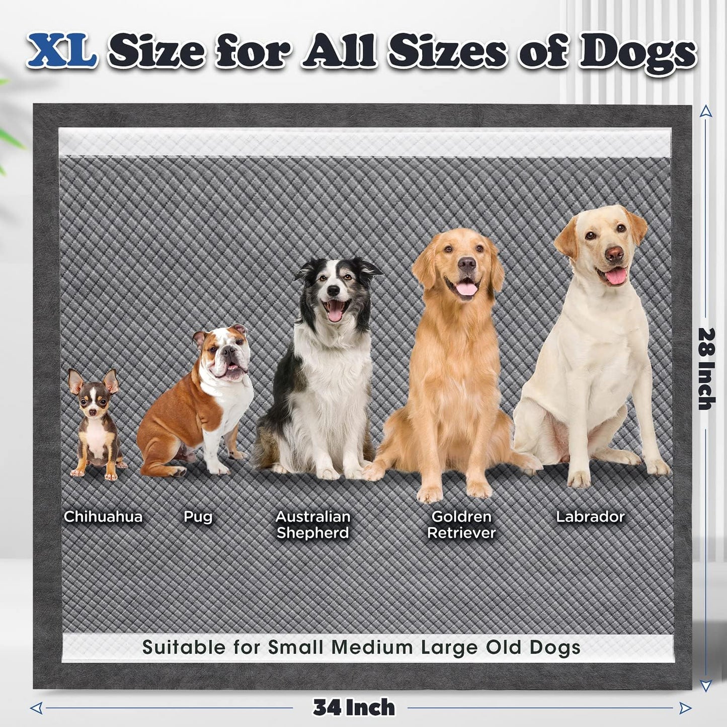 Gimars Upgrade Odor-Control Extra Large XXL Charcoal Pee Pads for Dogs - Thicken 9 Layers Ultra Absorbent Leak-Proof Puppy Training Pads Quick Dry