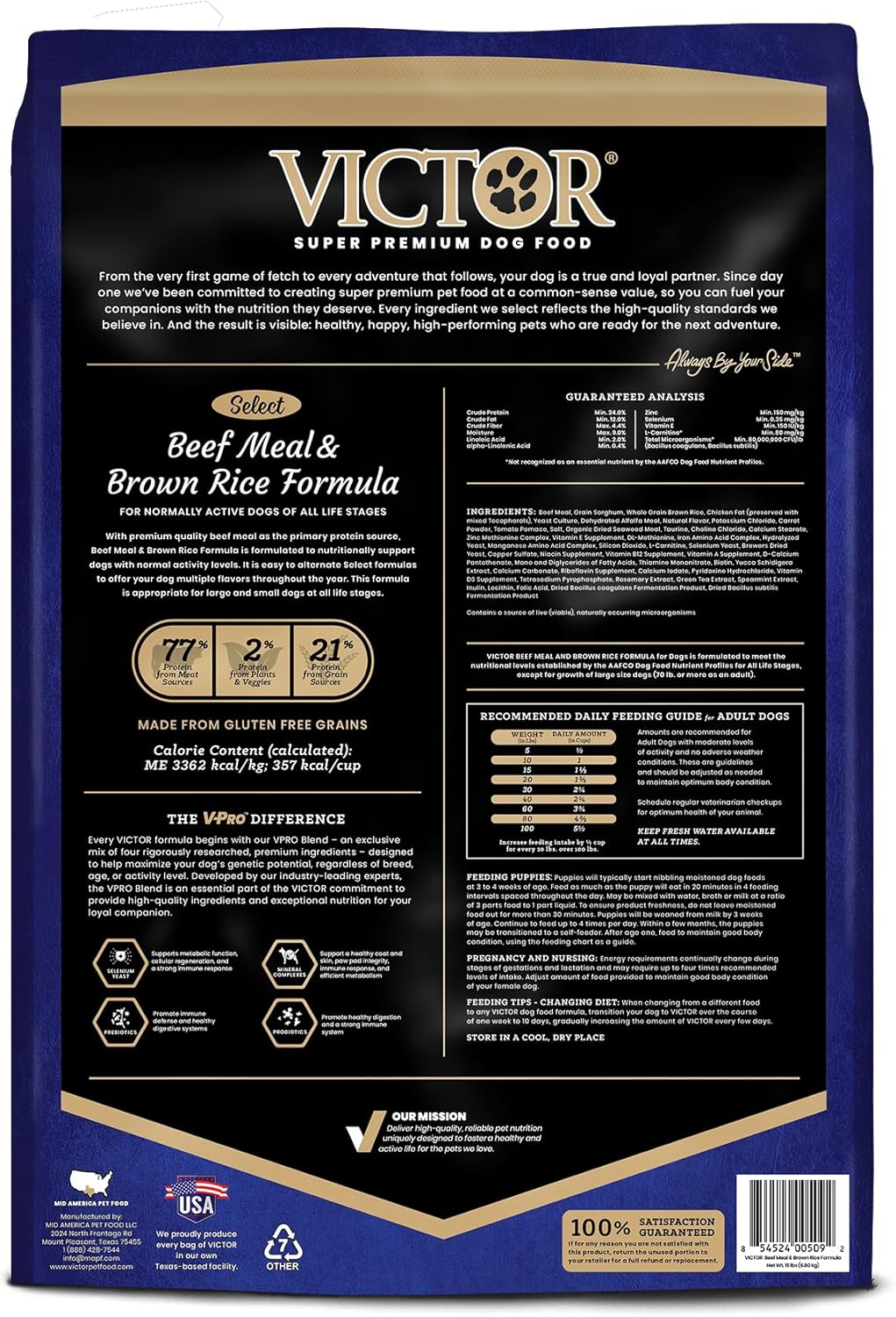 VICTOR Super Premium Dog Food – Select Beef Meal & Brown Rice Formula for Immune and Gut Health – Gluten-Free Beef Meal Dry Dog Food for All Normally Active Dogs of All Life Stages, 15 lbs