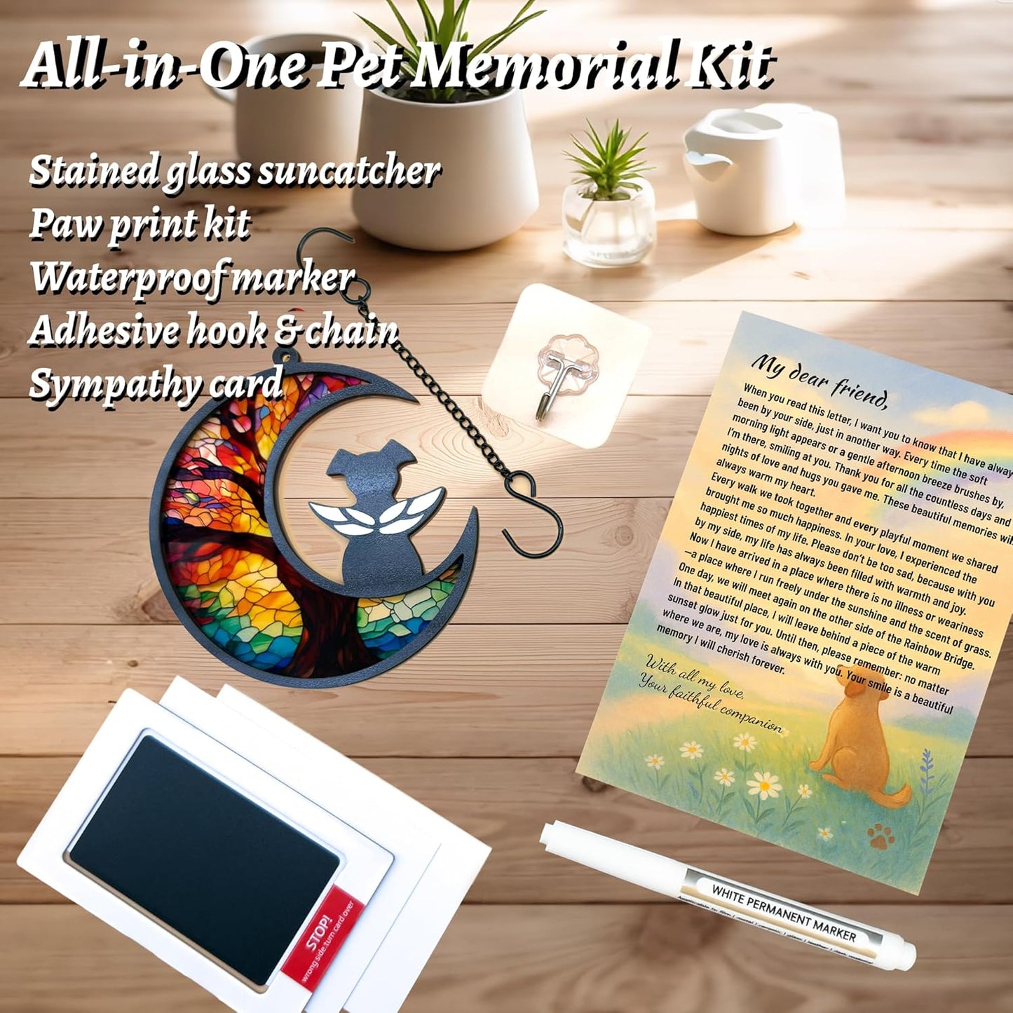 Dog Memorial Gift for Loss of Dog – DIY Angel Memorial Suncatcher & Paw Print Kit for Dogs with Sympathy Card | Pet Memorial Keepsake(Tree of Life)