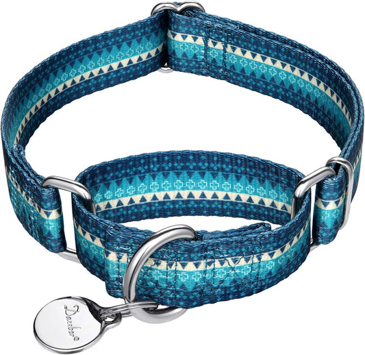 Martingale Collar Dog Collar No Pull Pet Collar Heavy Duty Dog Martingale Collars Silky Soft with Unique Geometric Pattern for Medium and Large Dogs (Large, Turquoise)