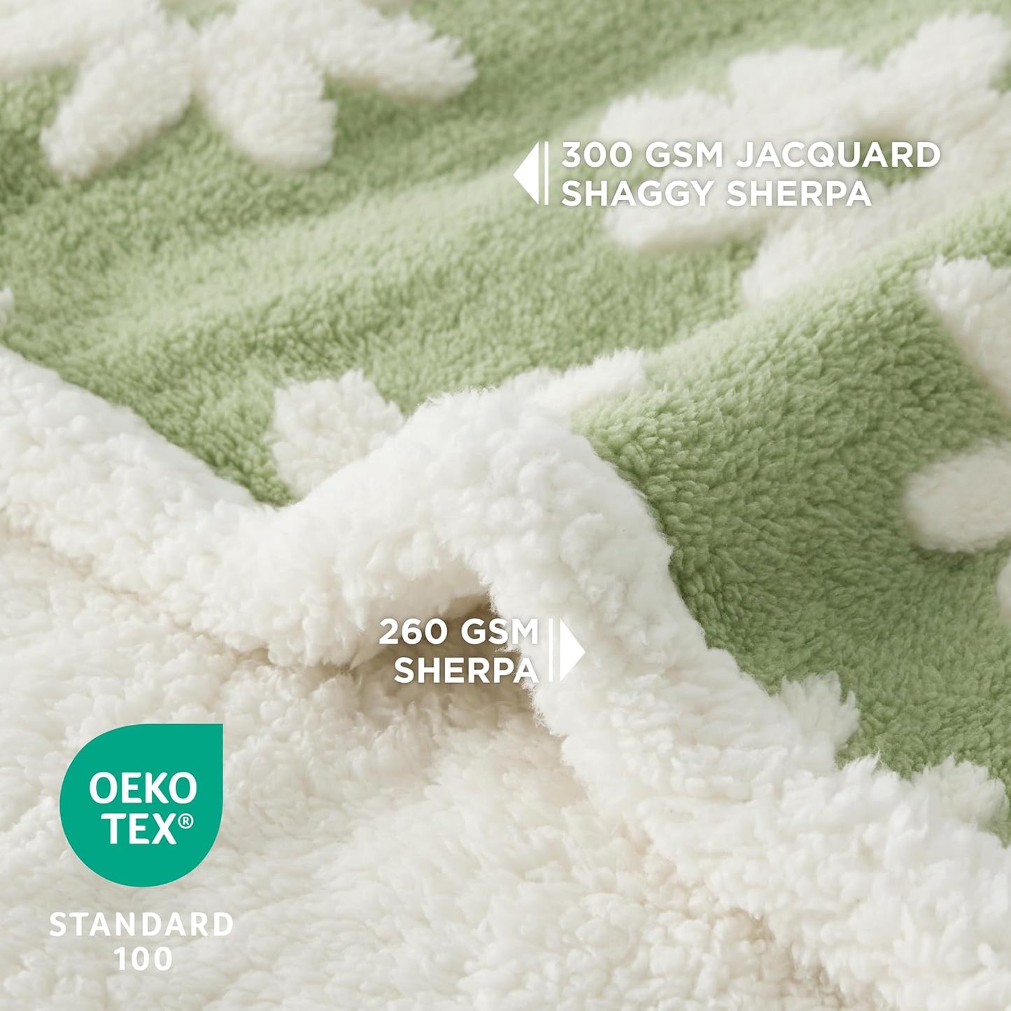 Lesure Waterproof Dog Blanket for Medium Dogs - Washable Double Sided Dog Blankets with Warm Jacquard Shag and Soft Sherpa Fleece, Pet Cat Blanket for Couch Protection, 3D Textured Cloud, Green