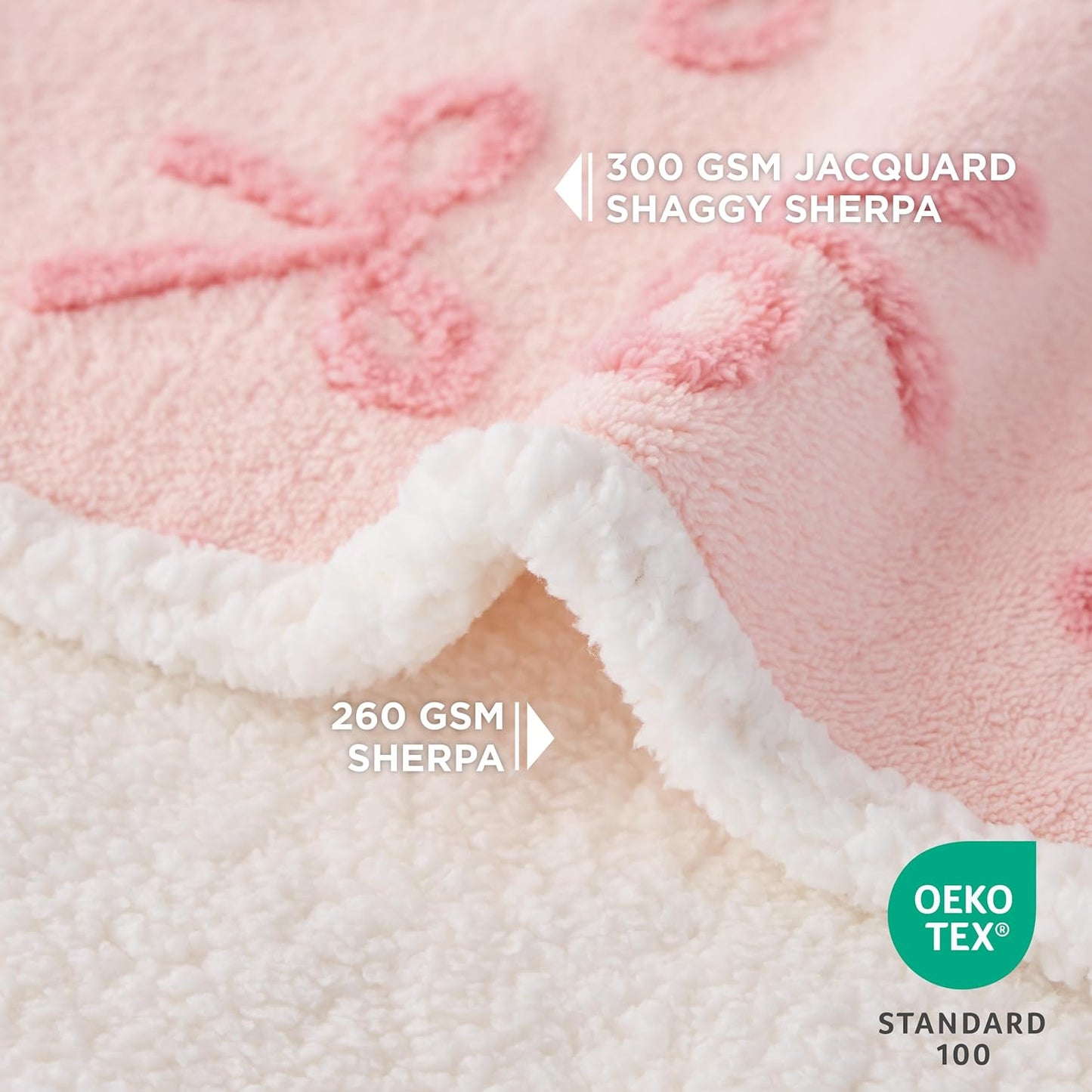 Lesure Waterproof Puppy Blanket for Small Dogs - Washable Double Sided Dog Blankets with Warm Jacquard Shag and Soft Sherpa Fleece, Pet Cat Blanket for Couch Protection, Bow Design，Pink Taffy