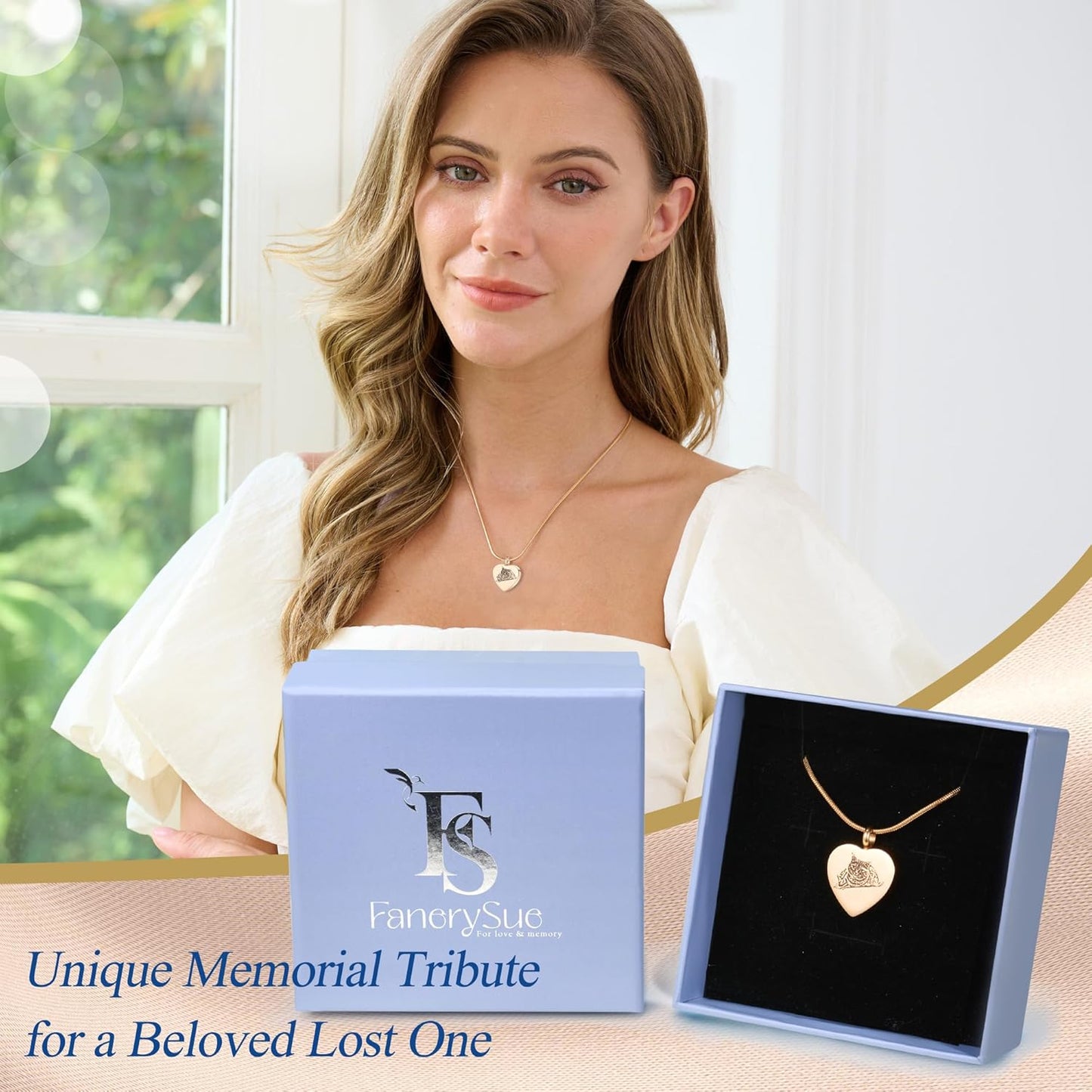 Fanery Sue Personalized Pet Ashes Necklace for Dog Cat Custom Photo&Text Pet Loss Sympathy Gift Cremation Jewelry