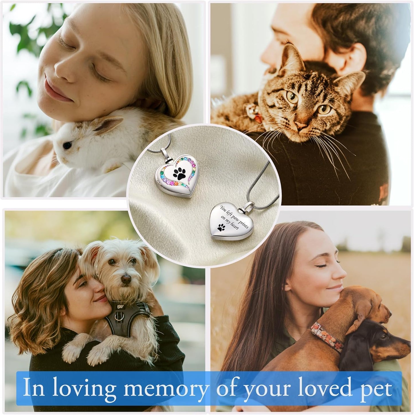 Fanery Sue Personalized Pet Ashes Necklace for Dog Cat Custom Photo&Text Pet Loss Sympathy Gift Cremation Jewelry