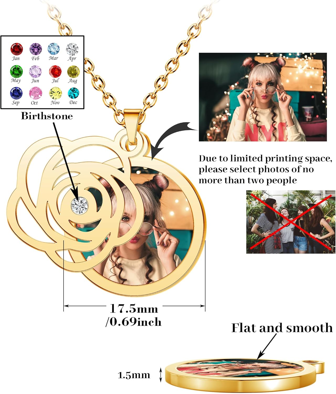 CharmSStory Personalized Photo Necklaces Custom Engraved Name Necklace Memory Keepsake Picture Necklace Pendant Customized Gifts for Women Men