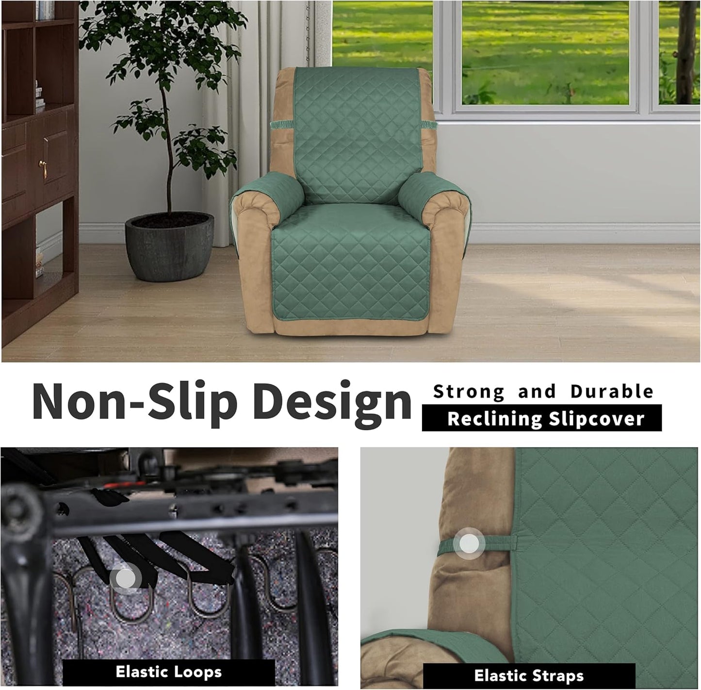 Easy-Going Recliner Chair Slipcover Reversible Sofa Cover Water Resistant Couch Cover Furniture Protector with Elastic Straps for Pets Dog (Recliner 22 inch, Cyan/Ivory)