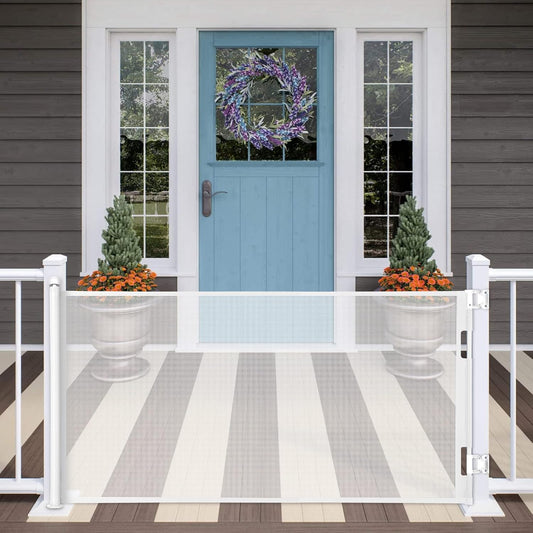 Retractable Baby Gate, Extra Wide Safety Kids or Pets Gate, 33” Tall, Extends to 71” Wide, Mesh Safety Dog Gate for Stairs, Indoor, Outdoor, Doorways, Hallways