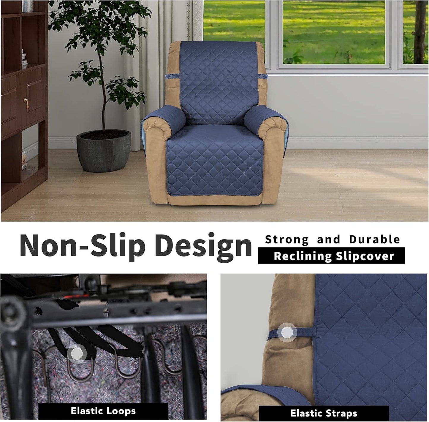 Easy-Going Recliner Chair Slipcover Reversible Sofa Cover Water Resistant Couch Cover Furniture Protector with Elastic Straps for Pets Dog (Recliner 22 inch, Dark Blue/Light Blue)