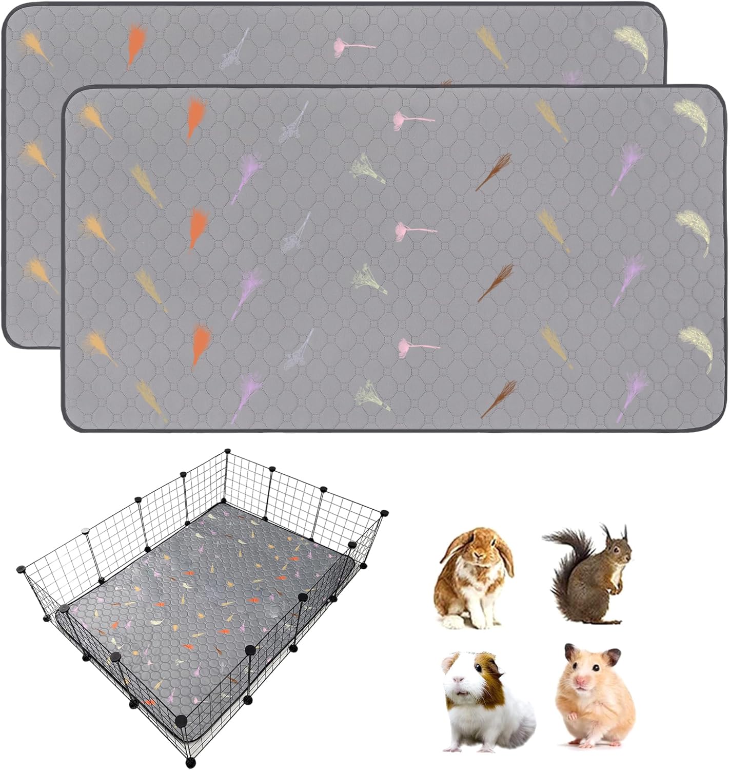 2Pcs Guinea Pig Cage Liners,Guinea Pig Fleece Cage Liners36''X48'' Super Absorbent Washable Pee Pads Reusable for Rabbit Hamster Chinchilla