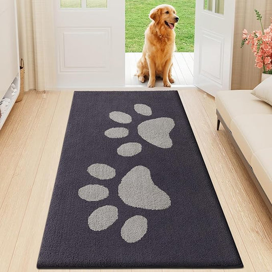 Buganda Dog Door Mat for Muddy Paws, Absorbent Dirt Trapper Washable Indoor Doormats, Non Slip Low-Profile Mud Mat for Dogs, Front Entrance Doormat for Inside Floor (59x20 Inches, Dark Grey)