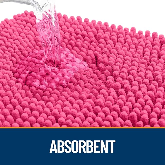 OLANLY Door Mat for Muddy Dog Paws 30x20, Ultra Absorbent Chenille Mud Doormat with Paw Print Design, Non-Slip Washable Doormat for Indoor Entryway, Quick-Dry Pet Bed Mats for Dirty Dogs, Hot Pink