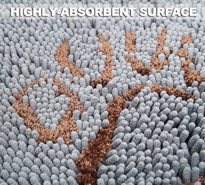 EXPAWLORER Dog Door Mat - Highly Absorbent Microfiber Dog Rug, Soft Chenille Non-Slip Large Pet Paw Cleaning Washable Mud Mat for Indoor Outdoor Floor, Grey