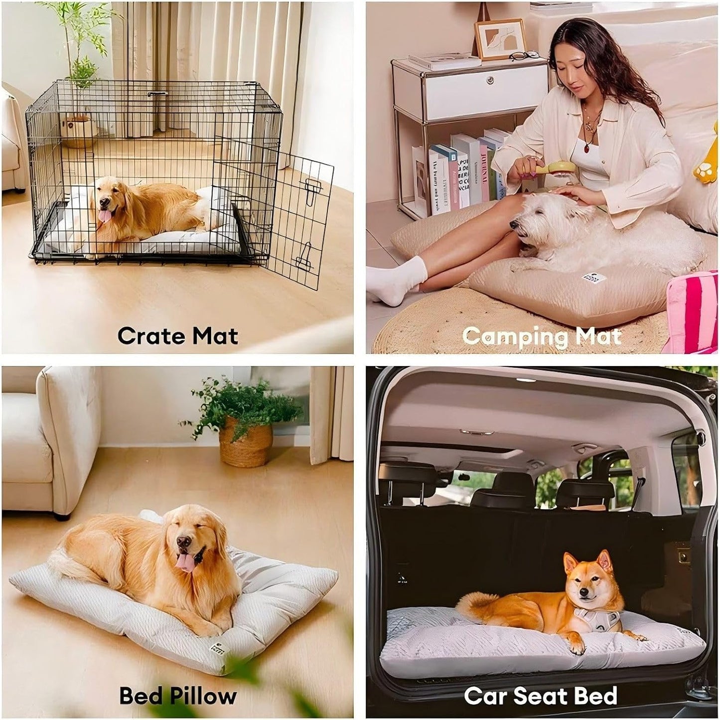 FUNNY FUZZY 42x28 Washable Dog Bed Crate Mat, 2 in1 Pet Pillow Sleeping Bed, Fluffy Deluxe Kennel Mattress for X-Large Dog and Cat,Charcoal Grey,XL,Midnight Blue