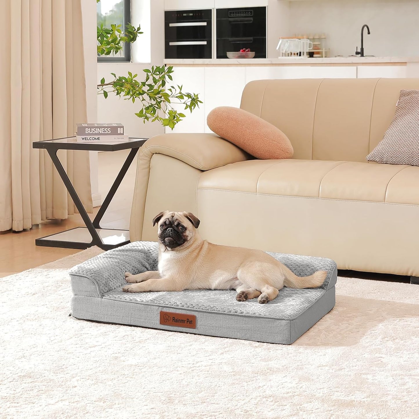 Orthopedic Dog Bed Medium Size Dog, Memory Foam Pet Bed for Small and Medium Dogs, Washable Removable Cover, Nonskid Bottom, Waterproof, 35x23x6 Inches, Light Grey