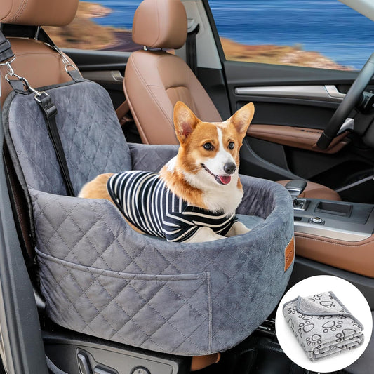 Dog Car Seat for Small Medium Memory Sponge Pet Booster Seat Fits Dogs Travel Bed up to 35 lbs,Dog seat Made of Materials is Safe and Comfortable (Gray - Dog Booster Seat, M)