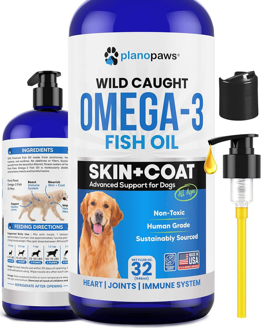 Omega 3 Fish Oil for Dogs - Better Than Salmon Oil - Dog Fish Oil Supplement to Reduce Shedding & Itching - Supports Joints, Brain, and Heart Health - Skin and Coat Supplement - Liquid Fish Oil
