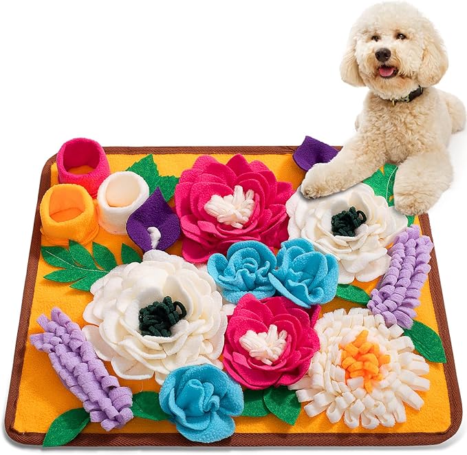 Snuffle Mat for Dogs Pet Treats Feeding Mat for Small/Medium Breed Dogs Non-Slip/Portable/Durable Interactive Dog Puzzle Toys Encourages Natural Foraging Skills (Orange)