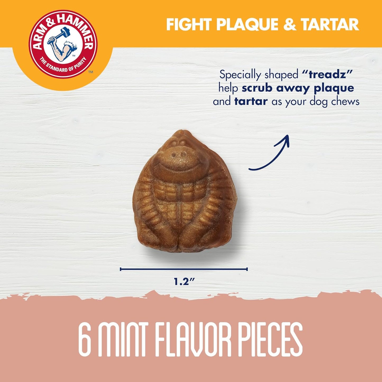 Arm & Hammer for Pets Mighties by TREADZ Dental Treats for Dogs with Baking Soda and Calcium, Help Fight Bad Breath, Plaque & Tartar without Brushing, Mint, Gorilla Shaped, 6 Pcs (Packaging may vary)