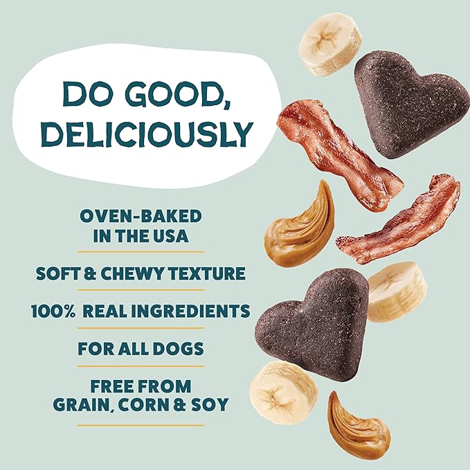 Shameless Pets Soft-Baked Dog Treats, Bananas for Bacon - Natural & Healthy Dog Chews for Skin & Coat Support with Omega 3 & 6 - Biscuits Baked & Made in USA, Free from Grain, Corn & Soy - 1-Pack