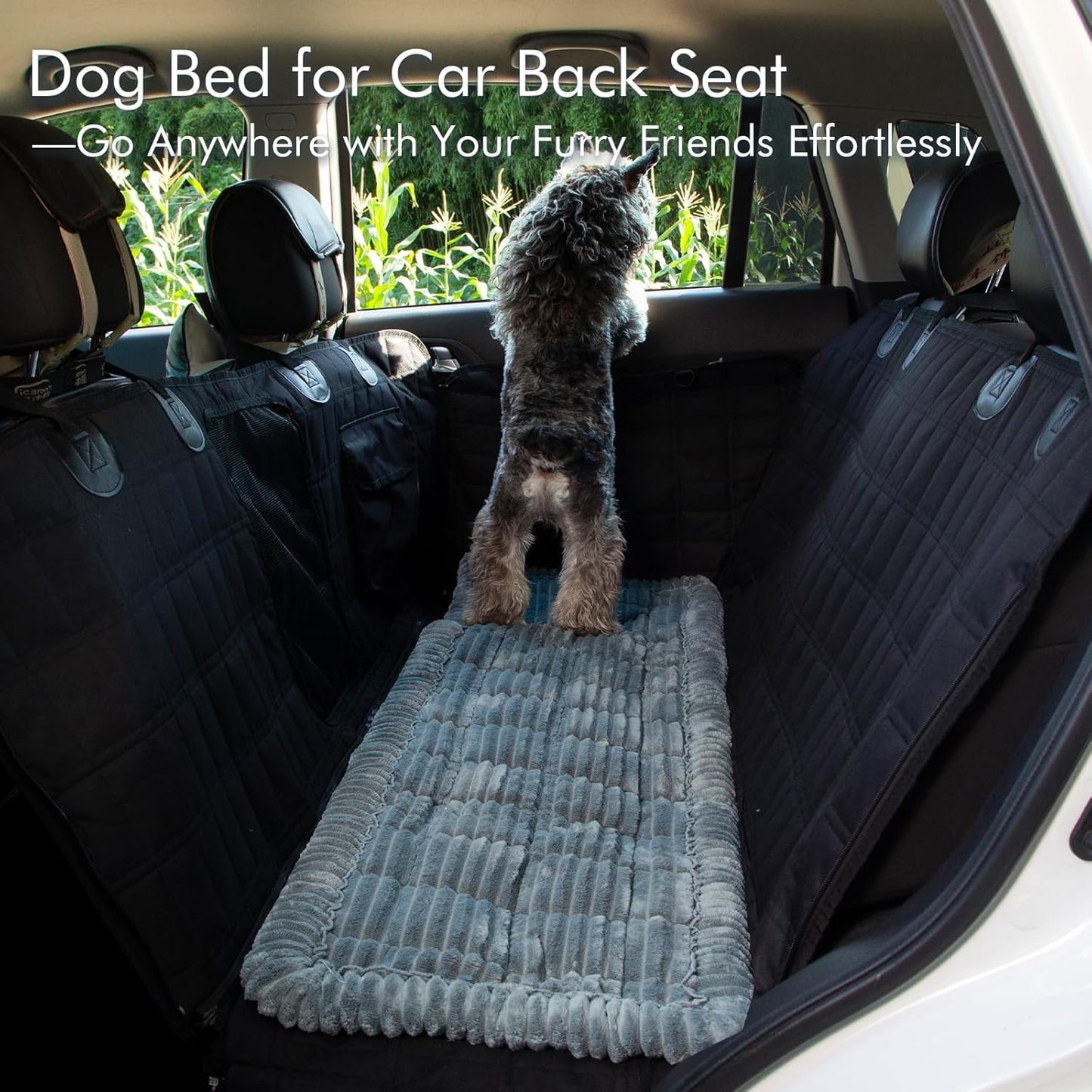 Dog Bed for Car, Pet Travel Backseat Mat for Vehicle SUV Truck Jeep Automobile, Large Washable Foldable Non-Slip Fuzzy Soft Comfortable Cozy Extender Protector Cover Pad, Grey, 24.8x54 in