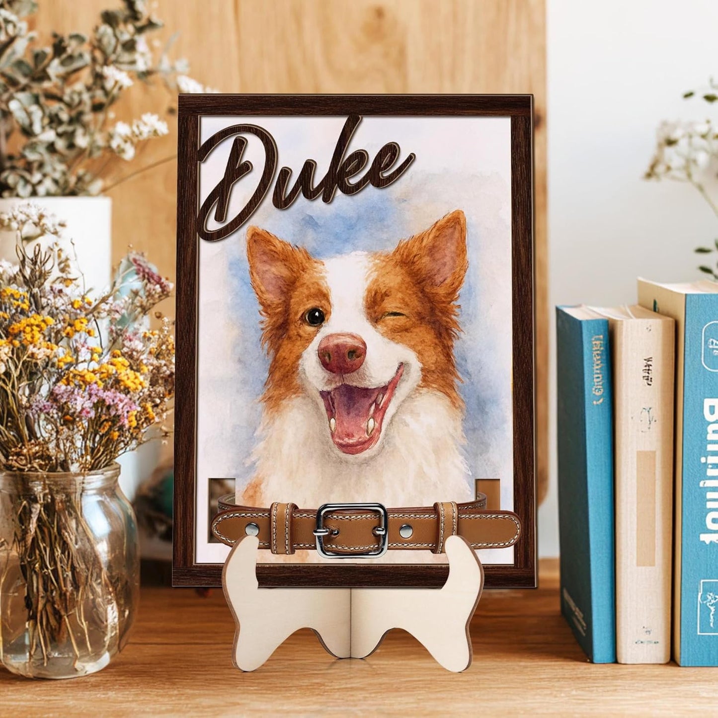 Custom Pet Memorial Frame with Collar Holder – Personalized Dog Portrait from Photo, Pet Loss Remembrance Gift, Sympathy Gift for Dog Lovers