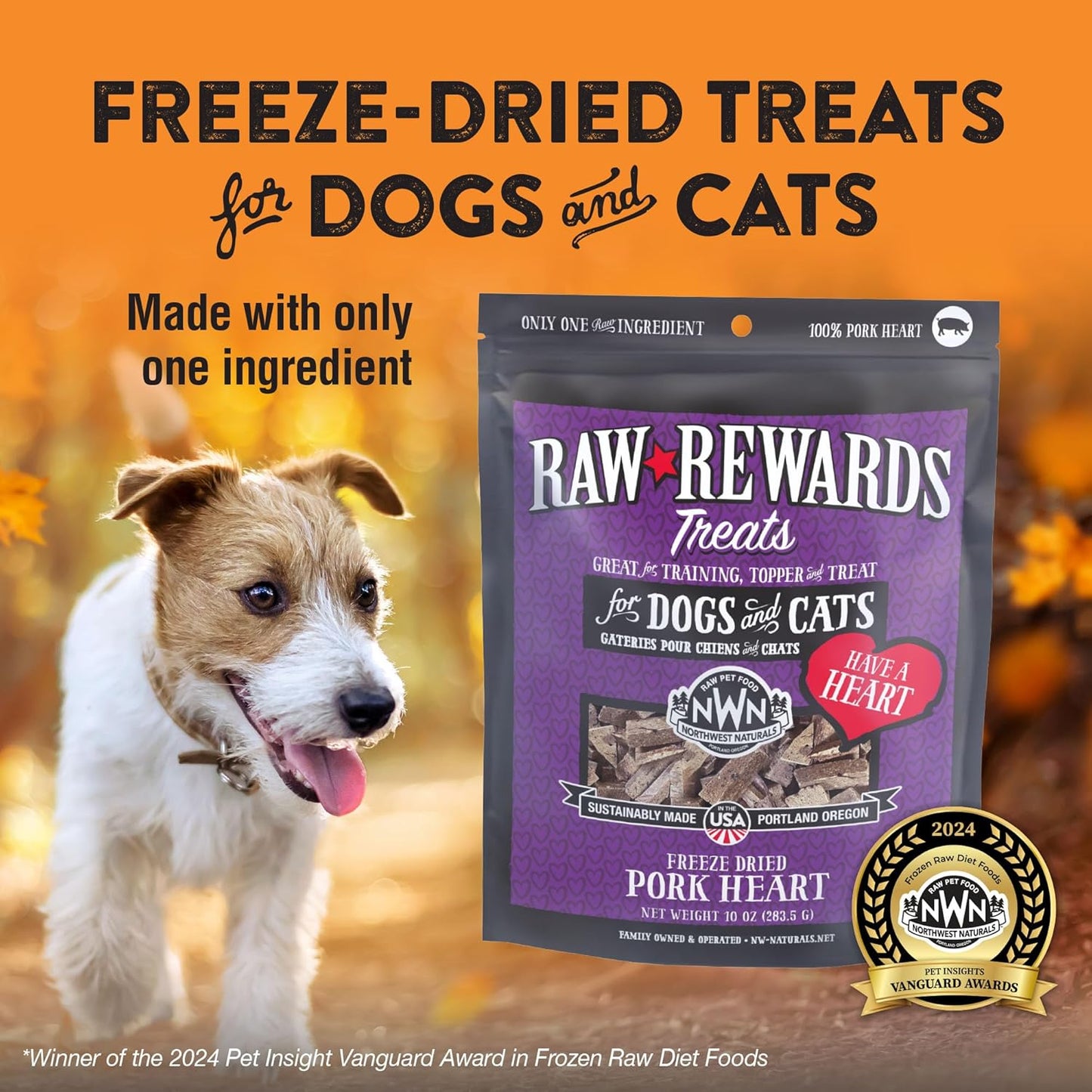 Northwest Naturals Raw Rewards Freeze-Dried Pork Heart Treats for Dogs and Cats - Bite-Sized Pieces - Healthy, 1 Ingredient, Human Grade Pet Food, All Natural, Proudly Made in USA, 3 Oz