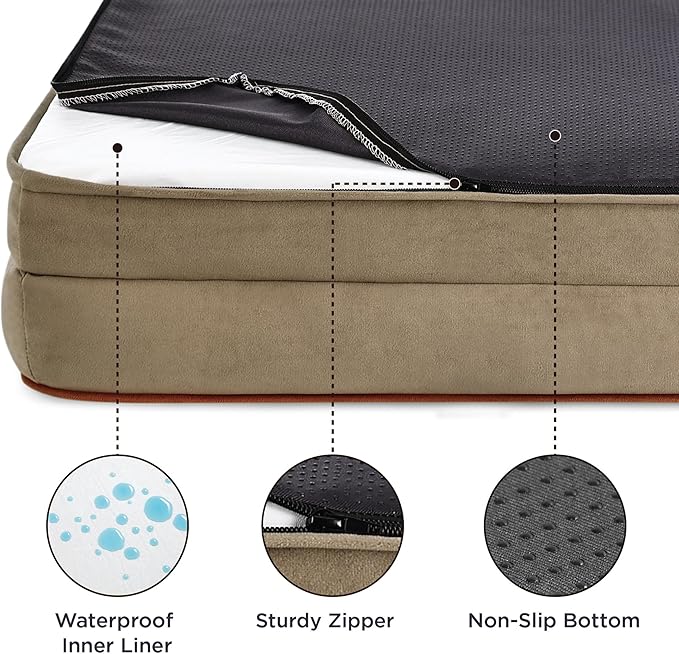 Bedsure XL Orthopedic Dog Bed for Extra Large Dogs - Washable XLarge Dog Cat Bed Waterproof, Comfort Dogs Couch Sofa with Washable Removable Cover, Pet Bed with Nonskid Bottom, Hazel, 42"