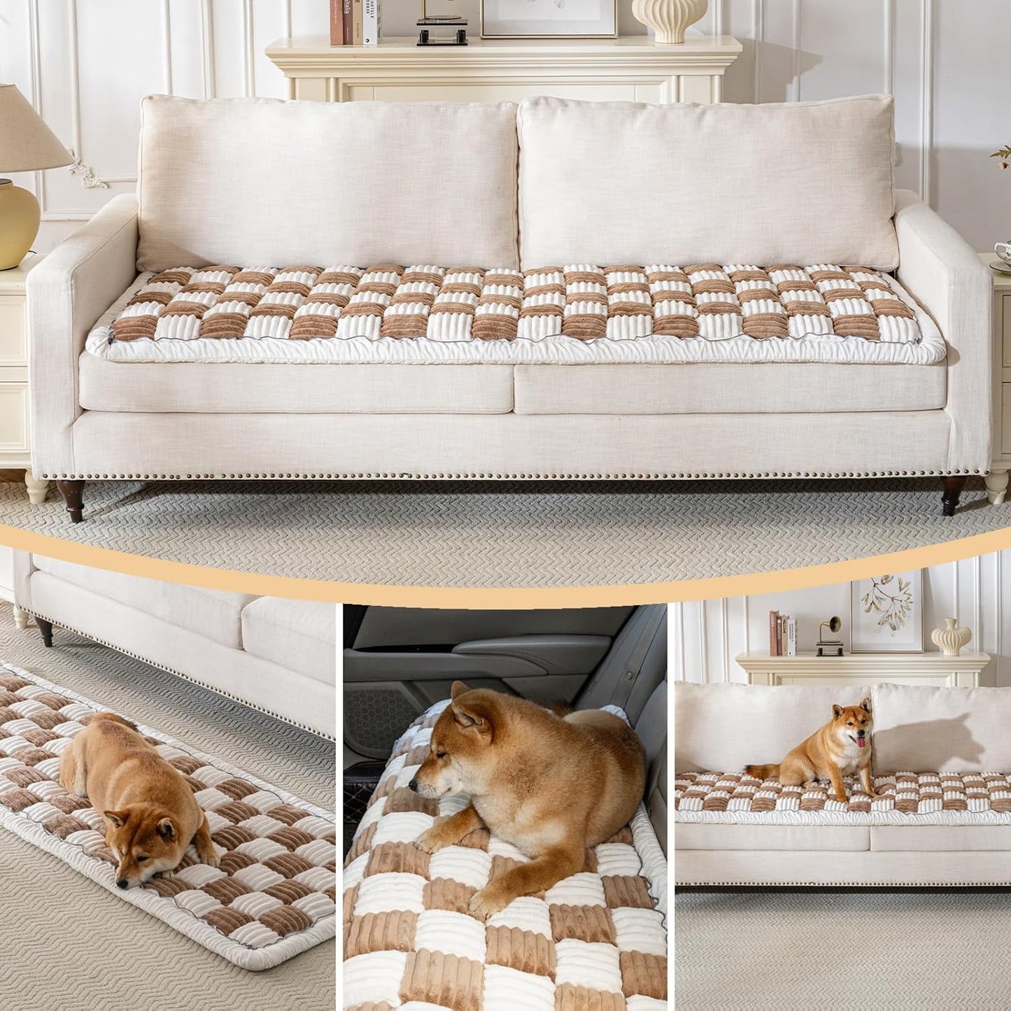 Couch Cover for Dogs Washable, Soft Flannel Dog Couch Cover, Non Slip Pet Couch Covers for Sofa, Couch Protector for Dogs Large Medium Small Size (Brown, 27.56 x 59 inch)