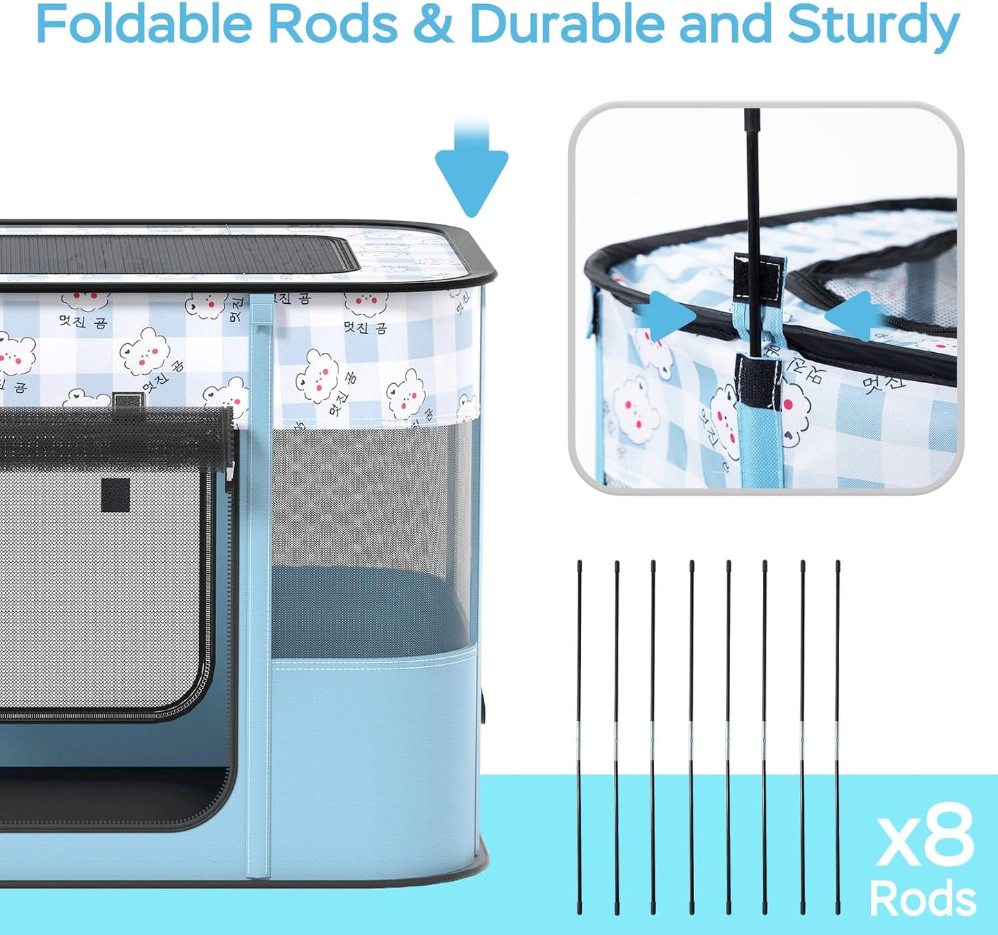 Dog and CAT pop Play Pen,Pets Houses for Dogs and Cats,Indoor&Outdoor Exercise Pen Dog Tent Puppy Playground Large (M, Bule)